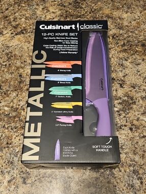 Cuisinart Metallic Purple 12-PC Knife Set with Colour-Coded Blades
